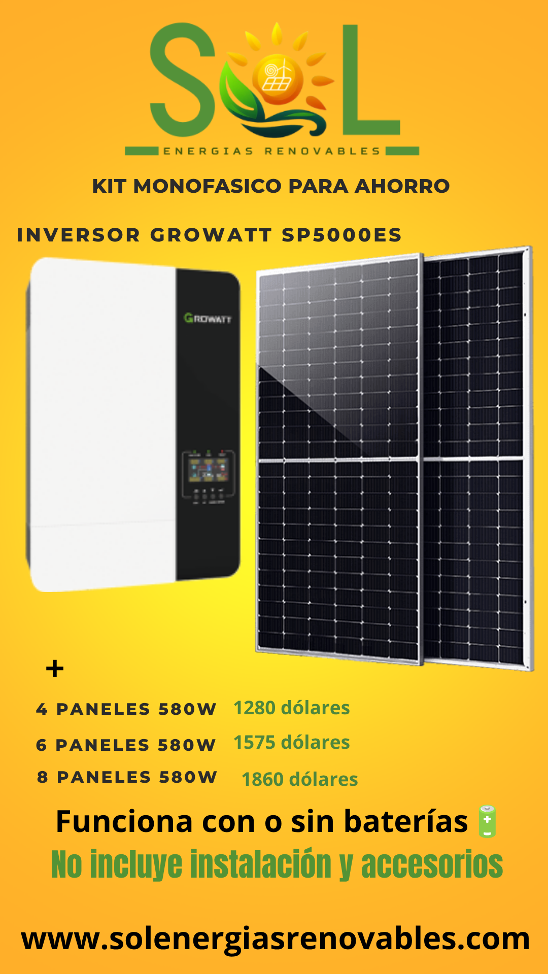 KIT SOLAR AHORRO GROWATT 5000W. CON POSIBILIDAD DE AGREGAR BATERÍAS